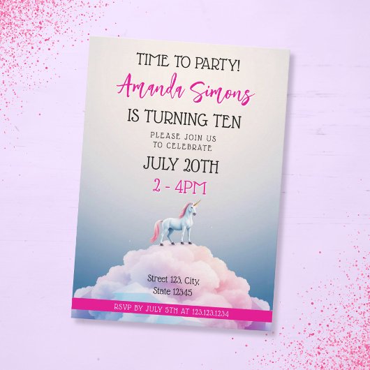 Pastel Cloud Unicorn Dreamscape Girl 10th Birthday Kaart