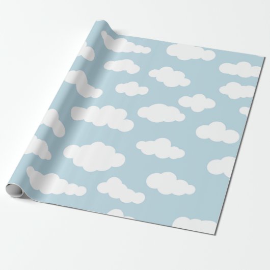 Pastel Clouds Aesthetic Baby Blue en White Cadeaupapier (Uitgerold)
