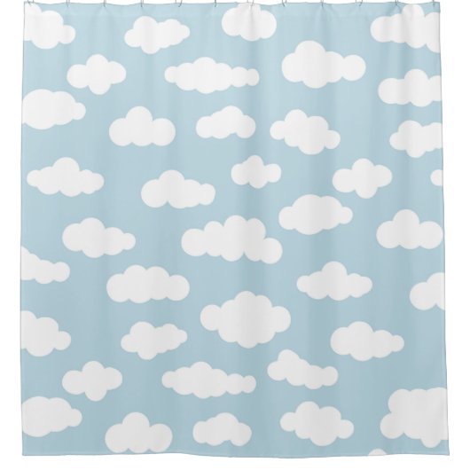 Pastel Clouds Aesthetic Baby Blue en White Douchegordijn (Voorkant)
