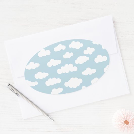 Pastel Clouds Aesthetic Baby Blue en White Ovale Sticker (Envelop)
