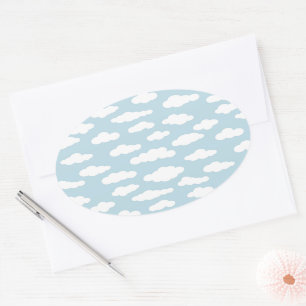 Pastel Clouds Aesthetic Baby Blue en White Ovale Sticker