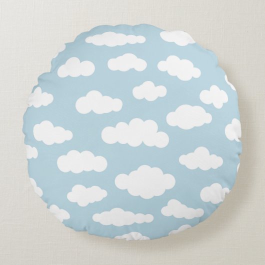 Pastel Clouds Aesthetic Baby Blue en White Rond Kussen (Voorkant)