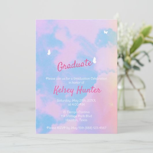 Pastel Clouds Afstuderen Lover Era Invitation Kaart (Staand voorkant)