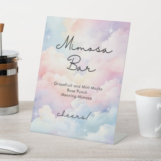 Pastel Clouds Sky Mimosa Bar Vrijgezellenfeest Reclamebord Met Voetstuk (Insitu)