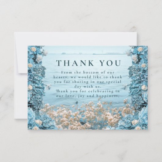 Pastel Coastal Blue Florals Wedding Bedankkaart (Voorkant)