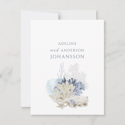 Pastel Coastal Coral Seashell Couple Names Notitiekaartje (Voorkant)