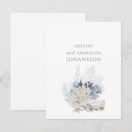 Pastel Coastal Coral Seashell Couple Names Notitiekaartje (Voorkant / Achterkant)