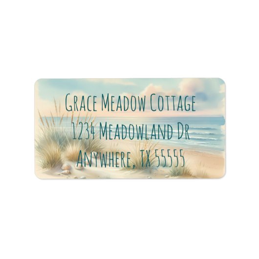 Pastel Coastal Dunes Watercolor Etiket (Voorkant)