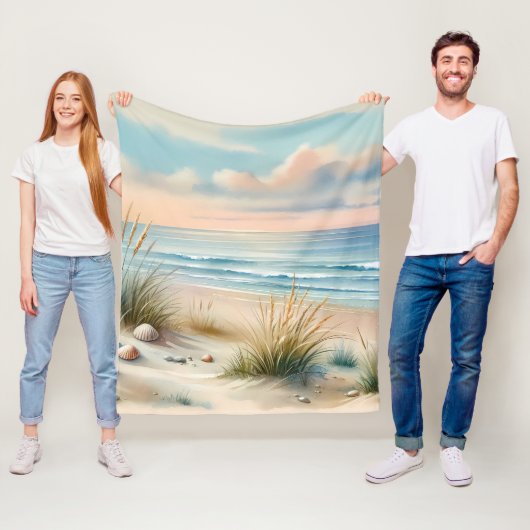 Pastel Coastal Dunes Watercolor Fleece Deken (In situ)