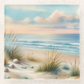 Pastel Coastal Dunes Watercolor Glazen Onderzetter (Voorkant)