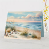 Pastel Coastal Dunes Watercolor Kaart (Gele Bloem)