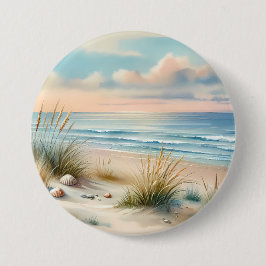 Pastel Coastal Dunes Watercolor Ronde Button 7,6 Cm