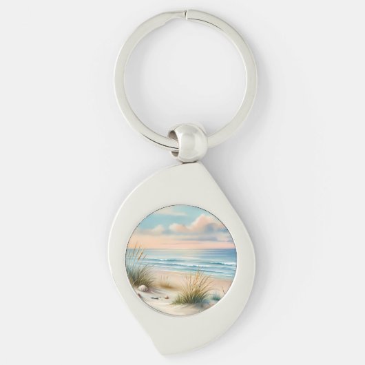 Pastel Coastal Dunes Watercolor Sleutelhanger (Voorkant)