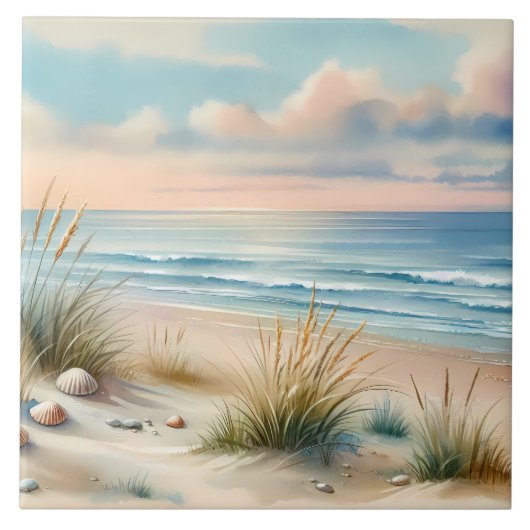 Pastel Coastal Dunes Watercolor Tegeltje (Voorkant)