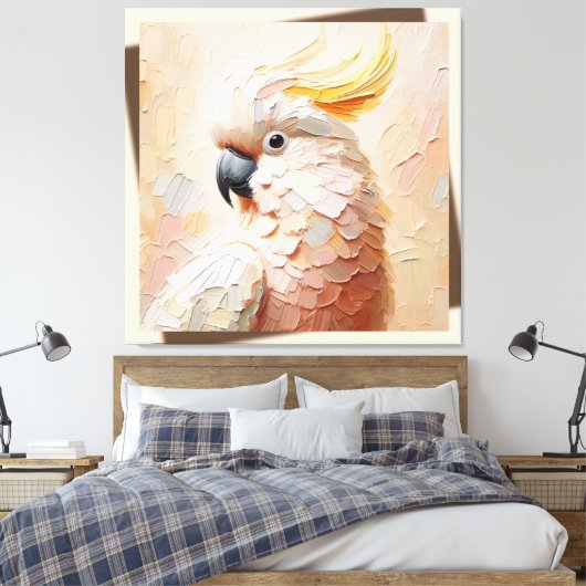 Pastel Cockatoo Impasto Canvas Art – Modern Bird  (Insitu (Slaapkamer))