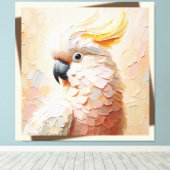 Pastel Cockatoo Impasto Canvas Art – Modern Bird  (Insitu (Houten vloer))