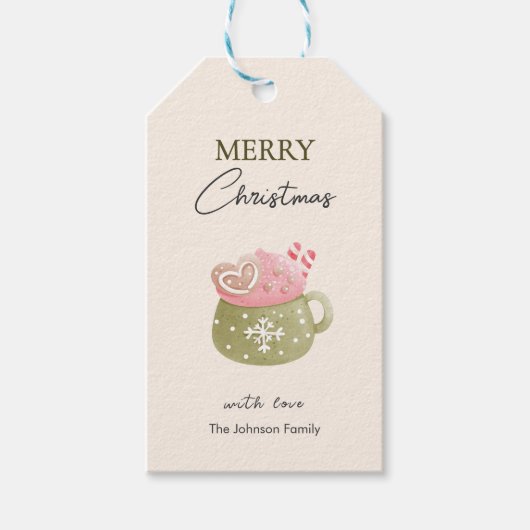 Pastel Cocoa Mok Cookie Vrolijk Kerstfeest Cadeaulabel (Voorkant)