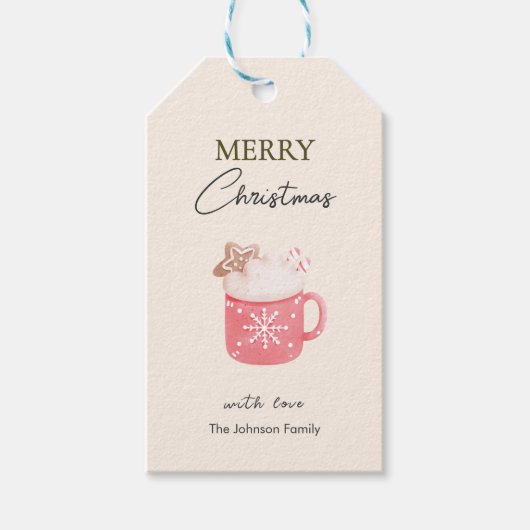 Pastel Cocoa Mok Cookie Vrolijk Kerstfeest Cadeaulabel (Voorkant)