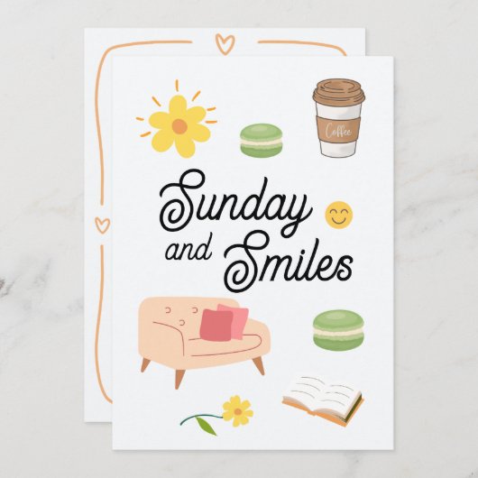 Pastel Coffee Date Card | Chill Sunday Vibes Kaart (Voorkant / Achterkant)