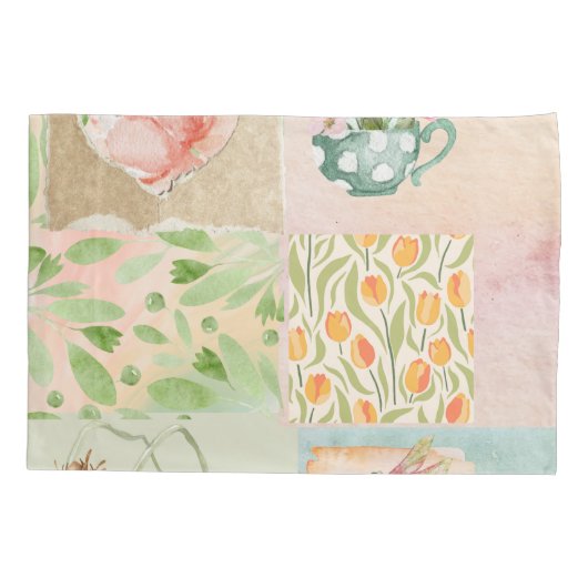  pastel collage achtergrond Botanisch patroon Kussensloop (Achterkant)