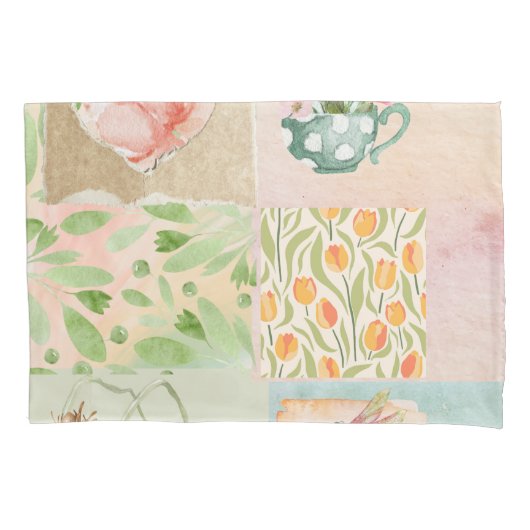  pastel collage achtergrond Botanisch patroon Kussensloop (Voorkant)