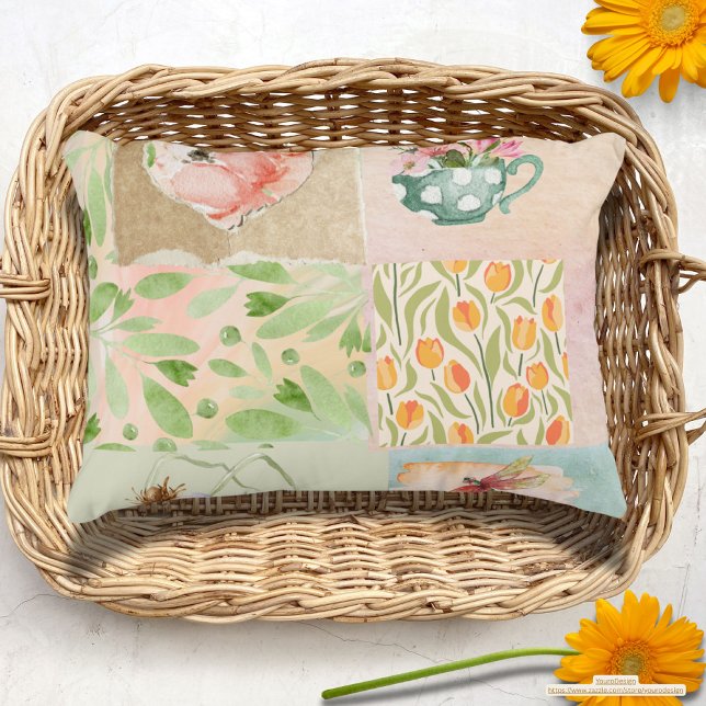 Pastel collage achtergrond Botanische kunst Natuur Accent Kussen (Creator heeft geüpload)