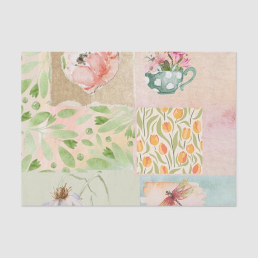  pastel collage bloemmotief Waterverf Tissuepapier (Voorkant)