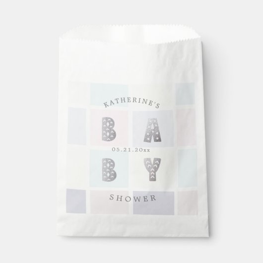 Pastel Color Block Goud Baby shower Bedankzakje (Voorkant)