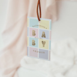 Pastel Color Block Goud Baby shower Cadeaulabel