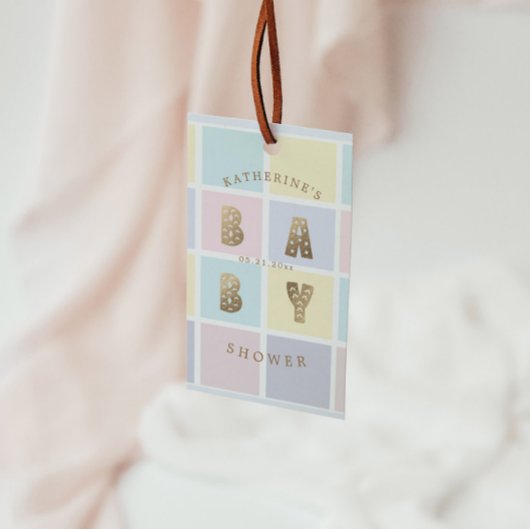 Pastel Color Block Goud Baby shower Cadeaulabel