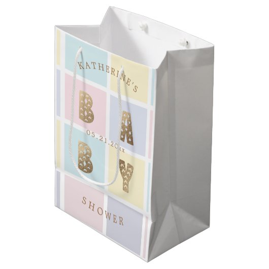 Pastel Color Block Goud Baby shower Medium Cadeauzakje (Voorkant Gekanteld)