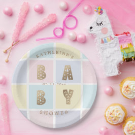 Pastel Color Block Goud Baby shower Papieren Bordje