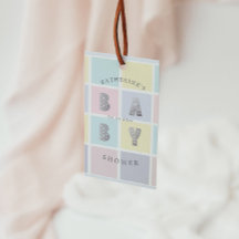 Pastel Color Block Silver Baby shower Gift Labels