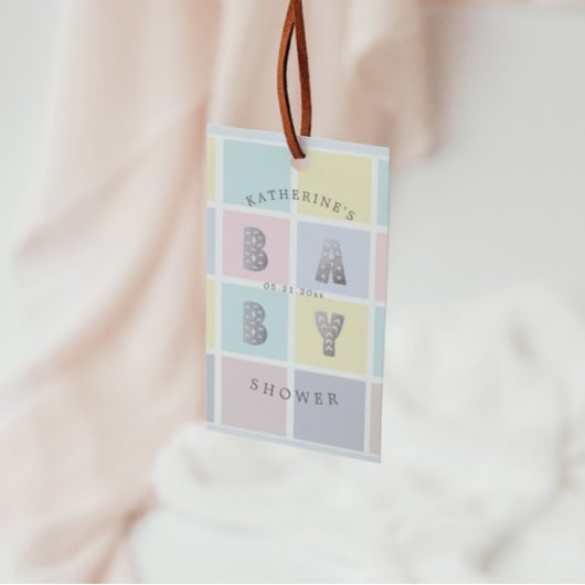 Pastel Color Block Silver Baby shower Gift Labels Cadeaulabel