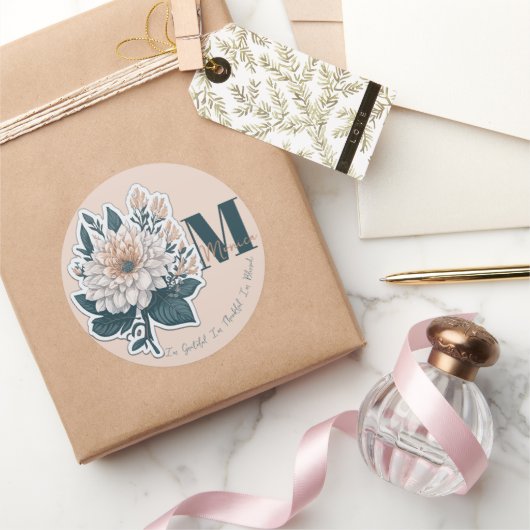 Pastel Color Flower Monogram Sticker (Geschenken)