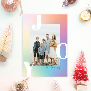 Pastel Color Gradient JOY Holiday Photo Card Feestdagenkaart