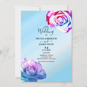Pastel Color Rozen Elegant Blue Floral Wedding Kaart
