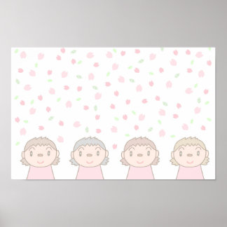 Pastel-colored art featuring children's smiles. poster