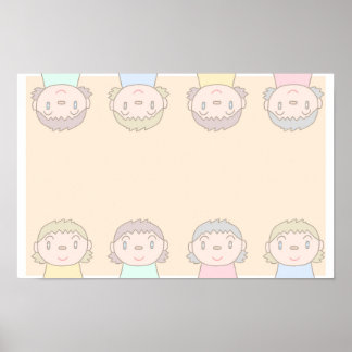 Pastel-colored art featuring children's smiles. poster