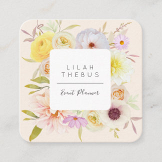 Pastel Colored Floral Square Business Card Contactkaartje