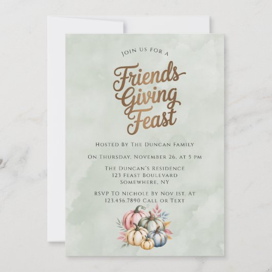 Pastel Colored Pumpkins Friendsgiving Feast Kaart (Achterkant)