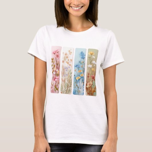 PASTEL COLORED WILDFLOWER BRUSHSTROKES T-SHIRT (Voorkant)