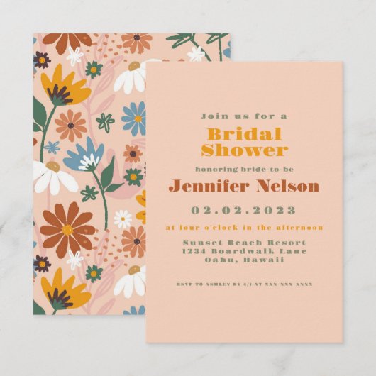 Pastel Colorful 70s Bridal Shower Invitation Kaart (Voorkant / Achterkant)