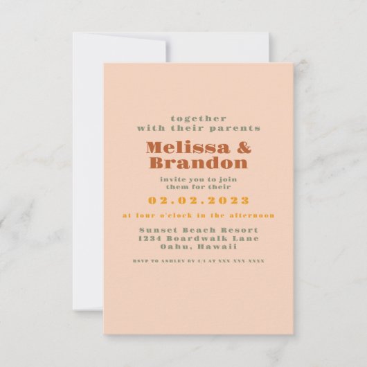 Pastel Colorful 70s Wedding Invitation Kaart (Voorkant)