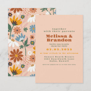 Pastel Colorful 70s Wedding Invitation Kaart