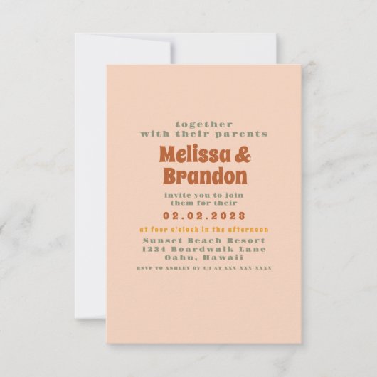 Pastel Colorful 70s Wedding Invitation Kaart (Voorkant)