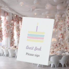 Pastel colorful cake-verjaarfeest reclamebord met voetstuk