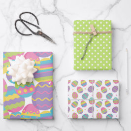 PASTEL COLORFUL EASTER EIGS & GROENE POLKS STIPPEN INPAKPAPIER VEL