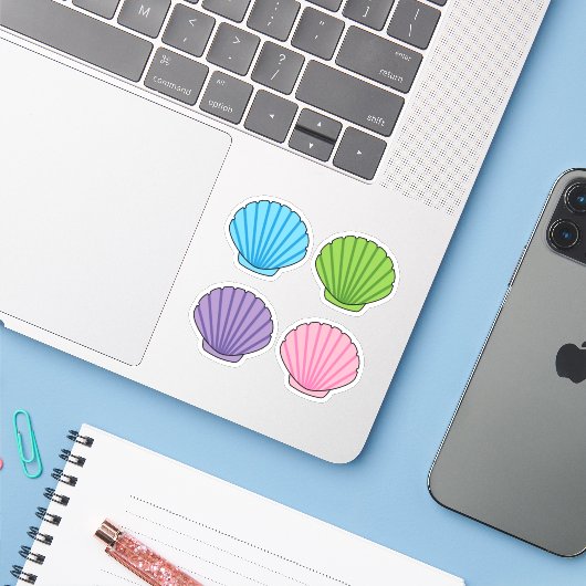 Pastel Colorful Seashell Pack Sticker (Laptop met iPhone)