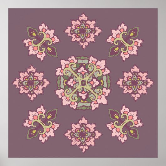 Pastel Colorful Tracery Ornament Pattern Poster (Voorkant)